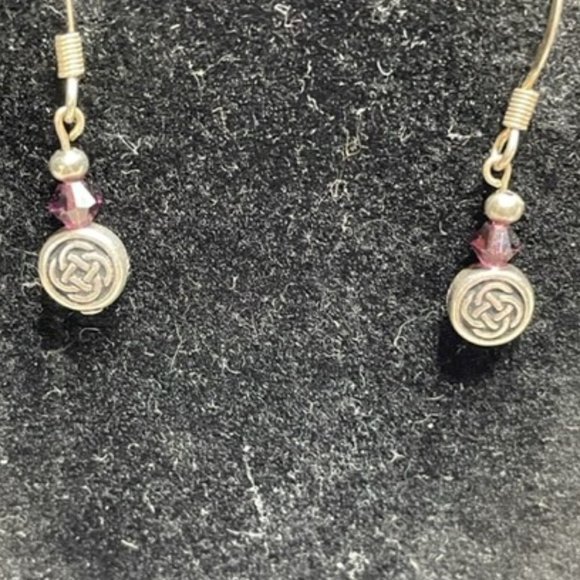 Celtic Knot Artist Signed Amethyst bi-cone 925 Sterling Silver Earrings Ireland - Picture 1 of 8